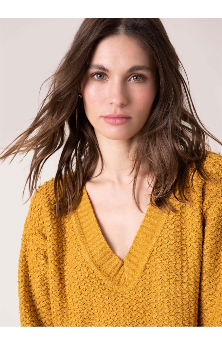 Blusa Tricot Ponto Pipoca Mostarda