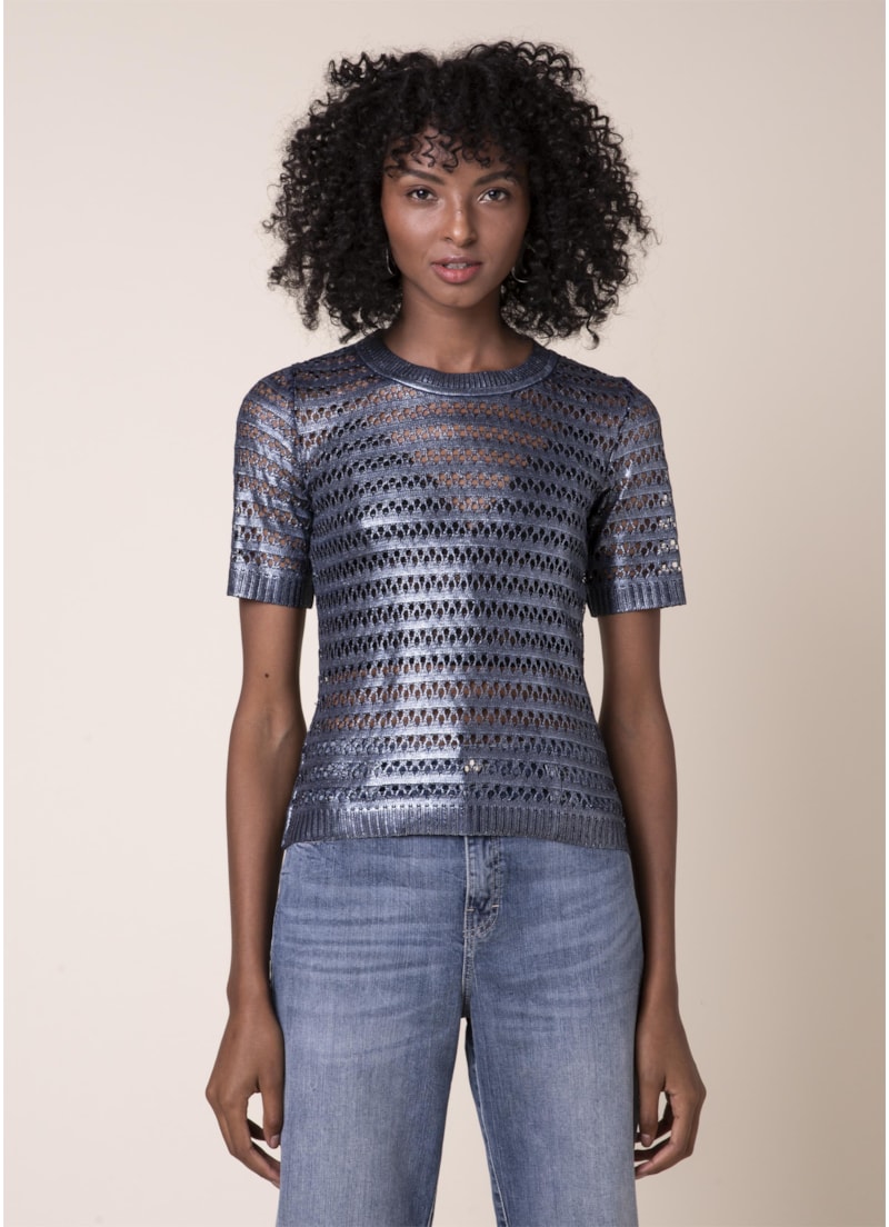 Blusa Tricot Renda Petroleo