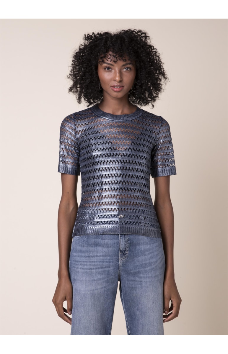 Blusa Tricot Renda Petroleo