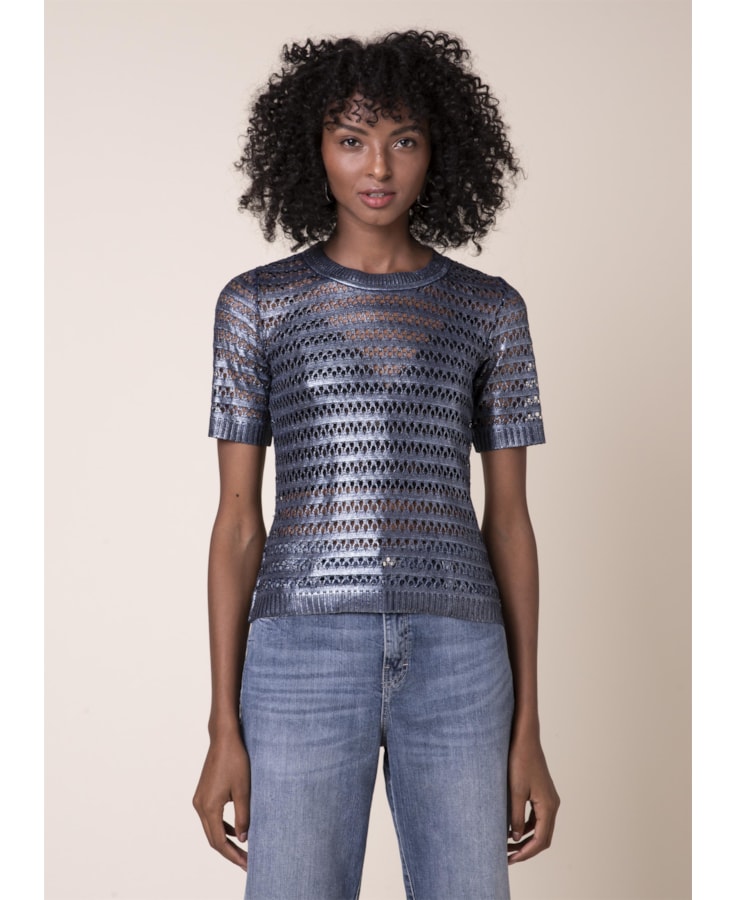 Blusa Tricot Renda Petroleo