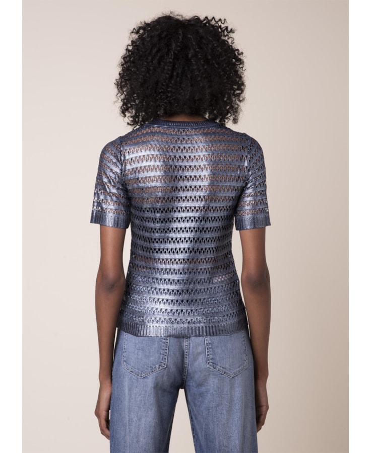 Blusa Tricot Renda Petroleo