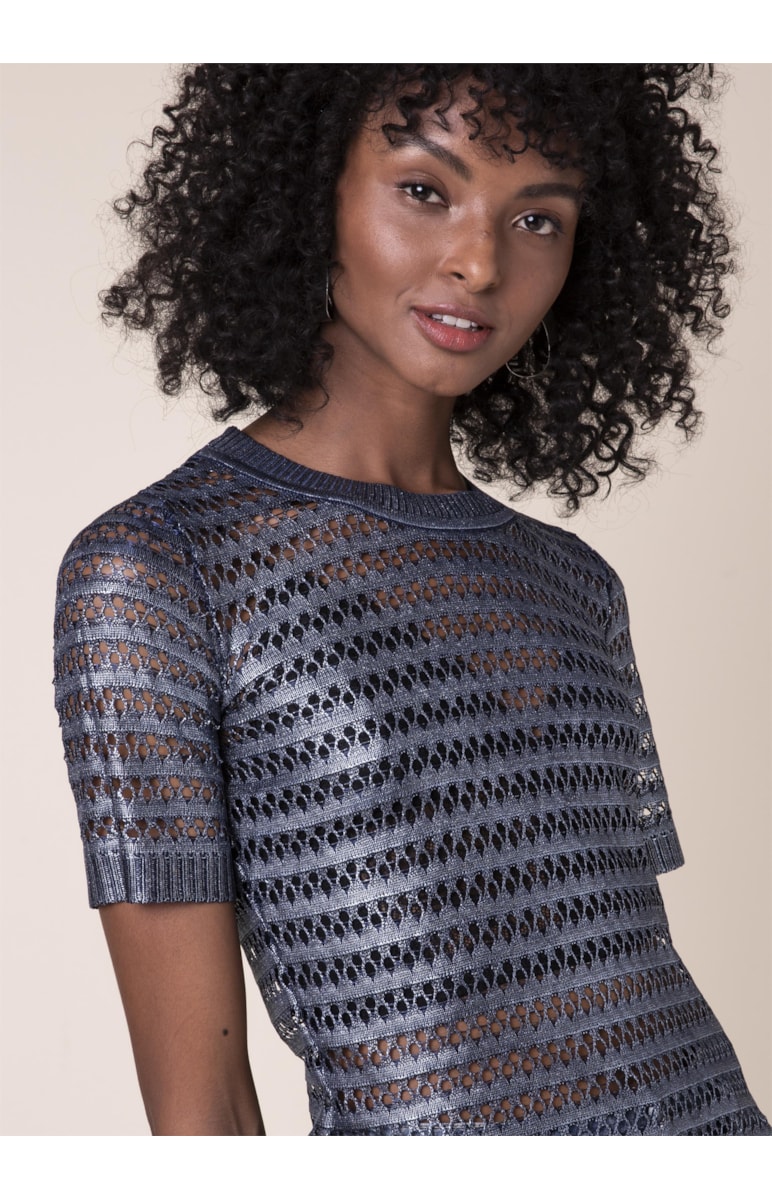 Blusa Tricot Renda Petroleo