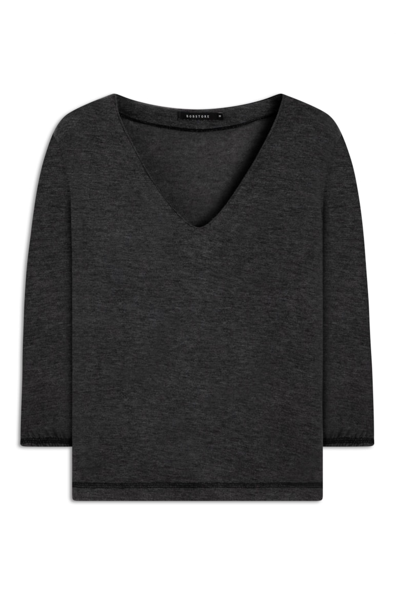 Blusa Tricot Soft Mangas Chumbo Mescla