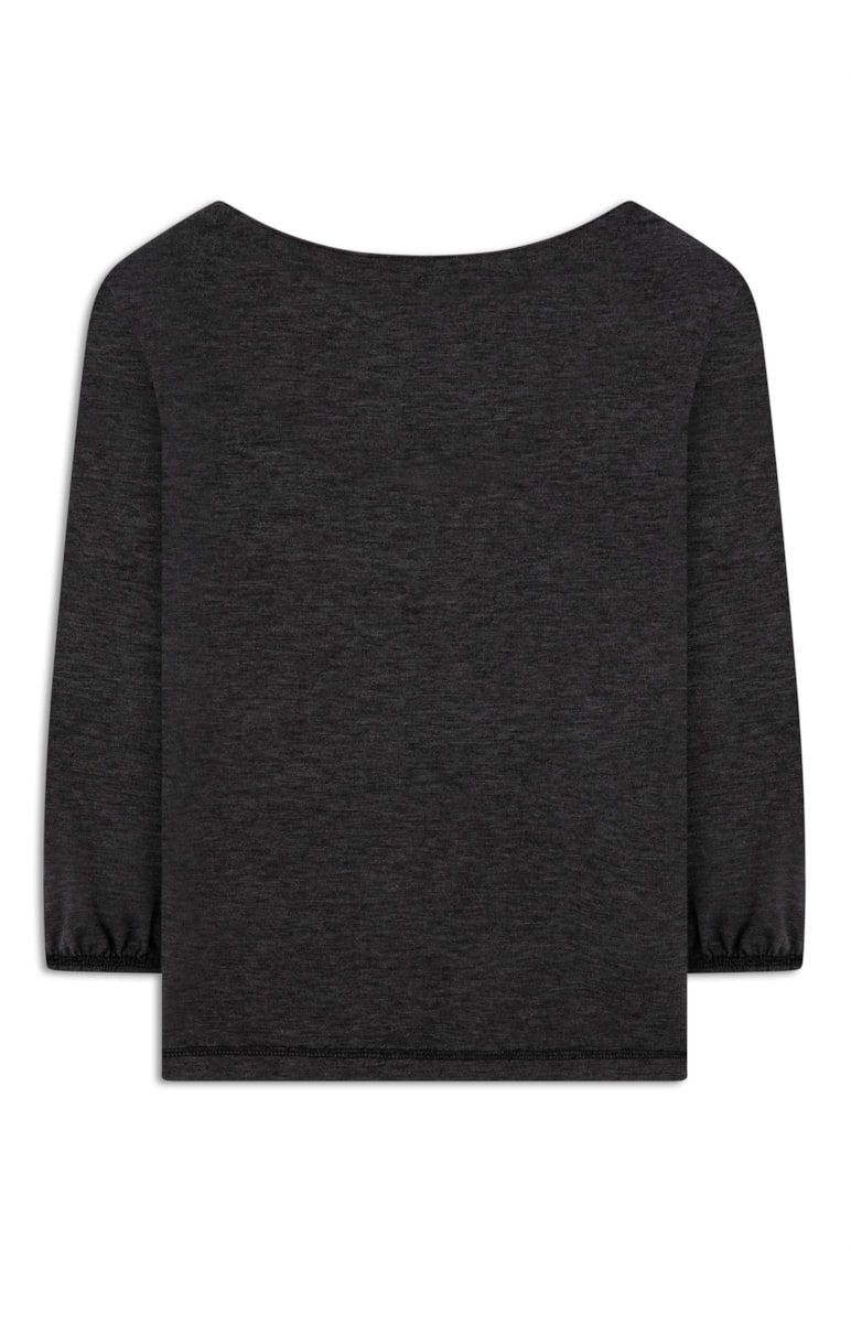 Blusa Tricot Soft Mangas Chumbo Mescla