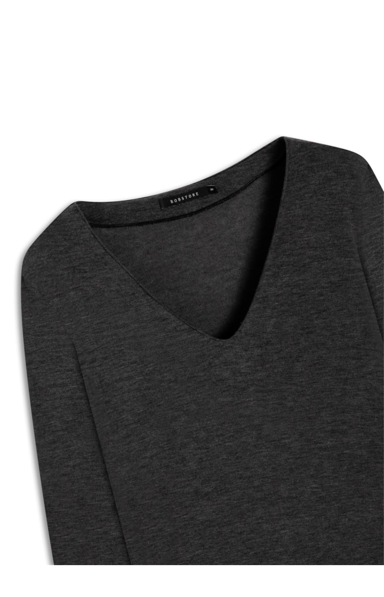 Blusa Tricot Soft Mangas Chumbo Mescla