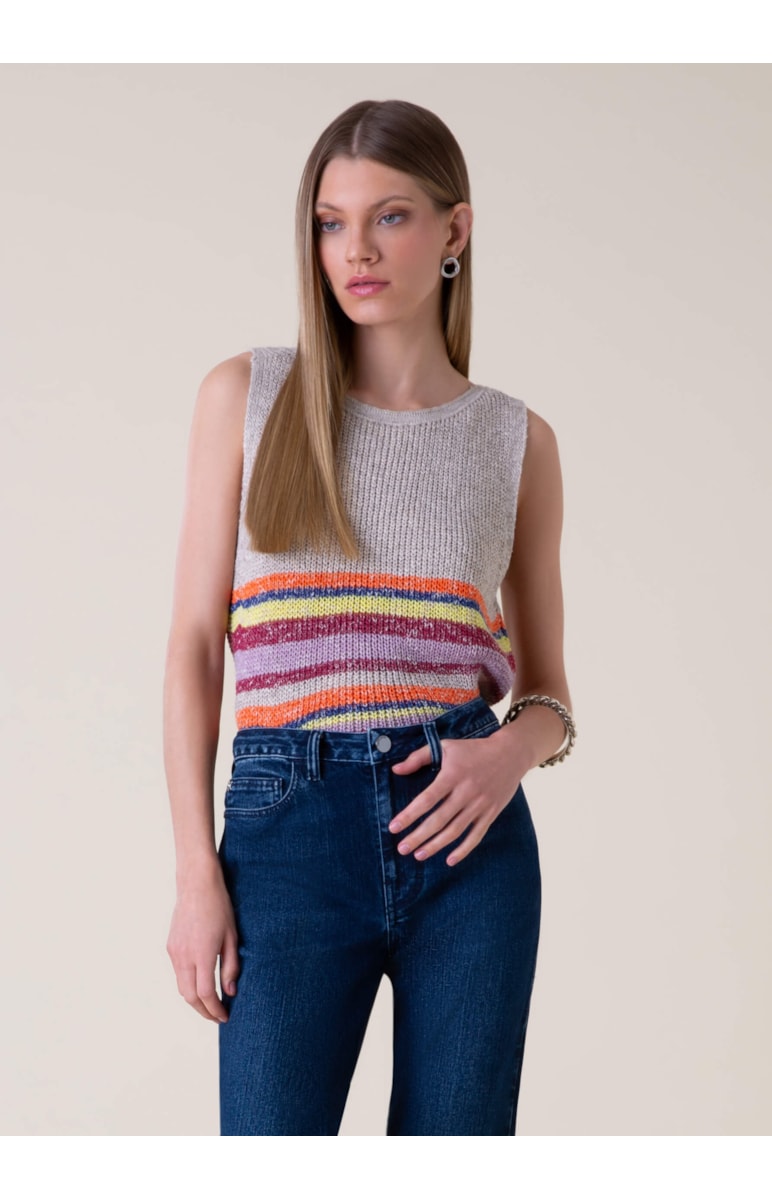 Blusa Tricot Stripes Sleeveless Off White