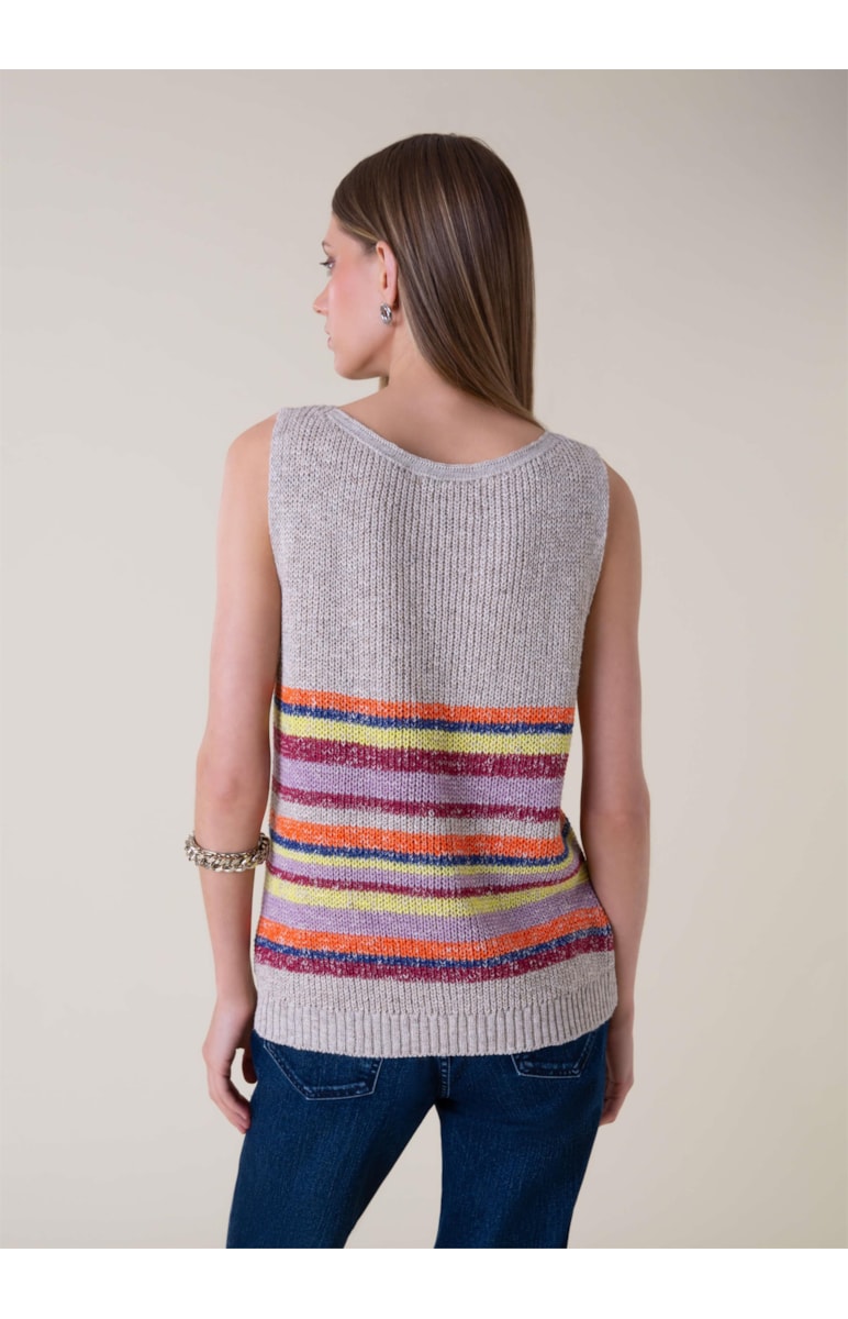 Blusa Tricot Stripes Sleeveless Off White