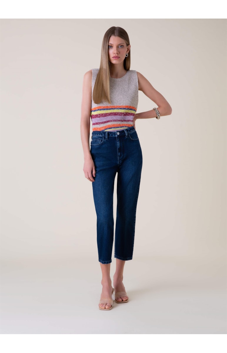 Blusa Tricot Stripes Sleeveless Off White