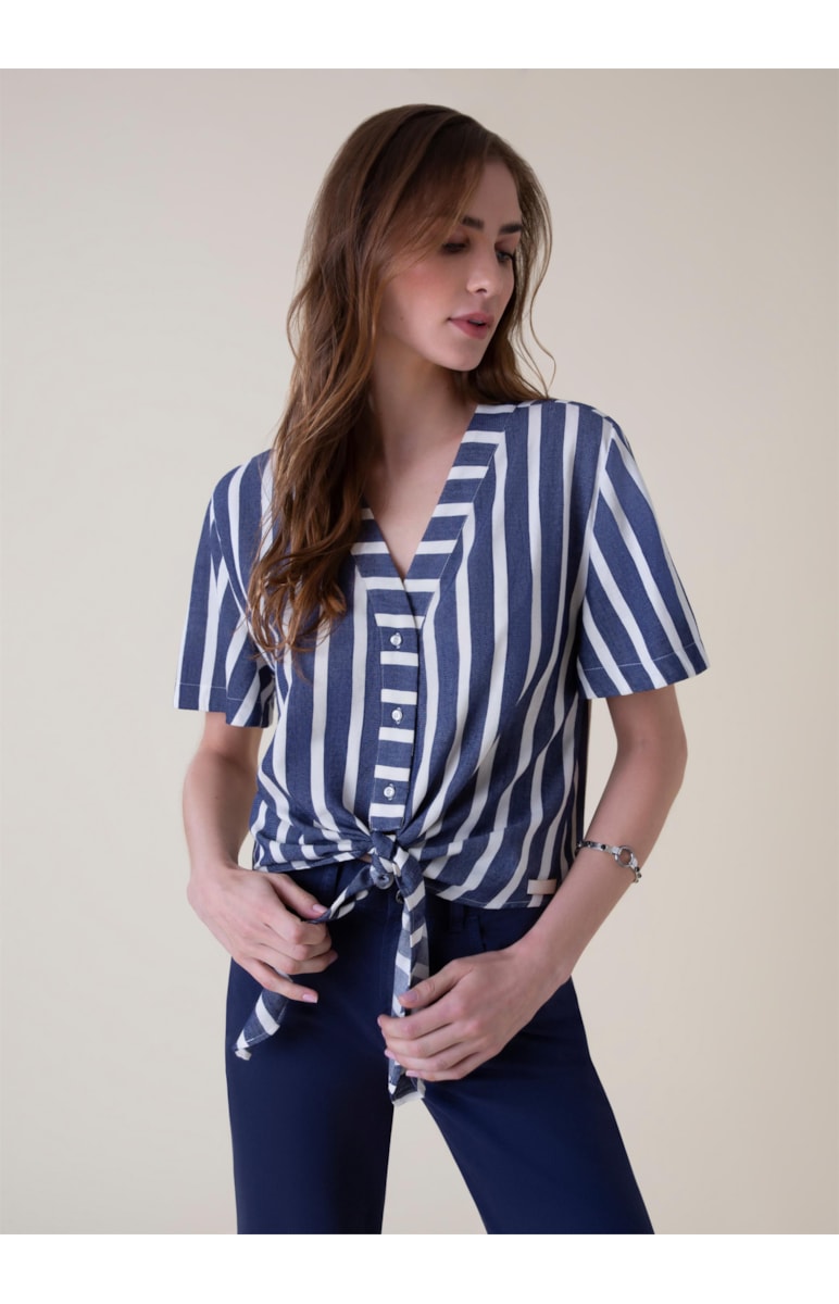 Blusa Visco Listrado Azul Jeans