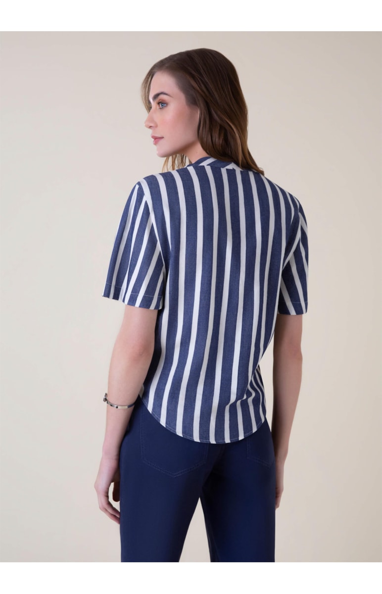 Blusa Visco Listrado Azul Jeans