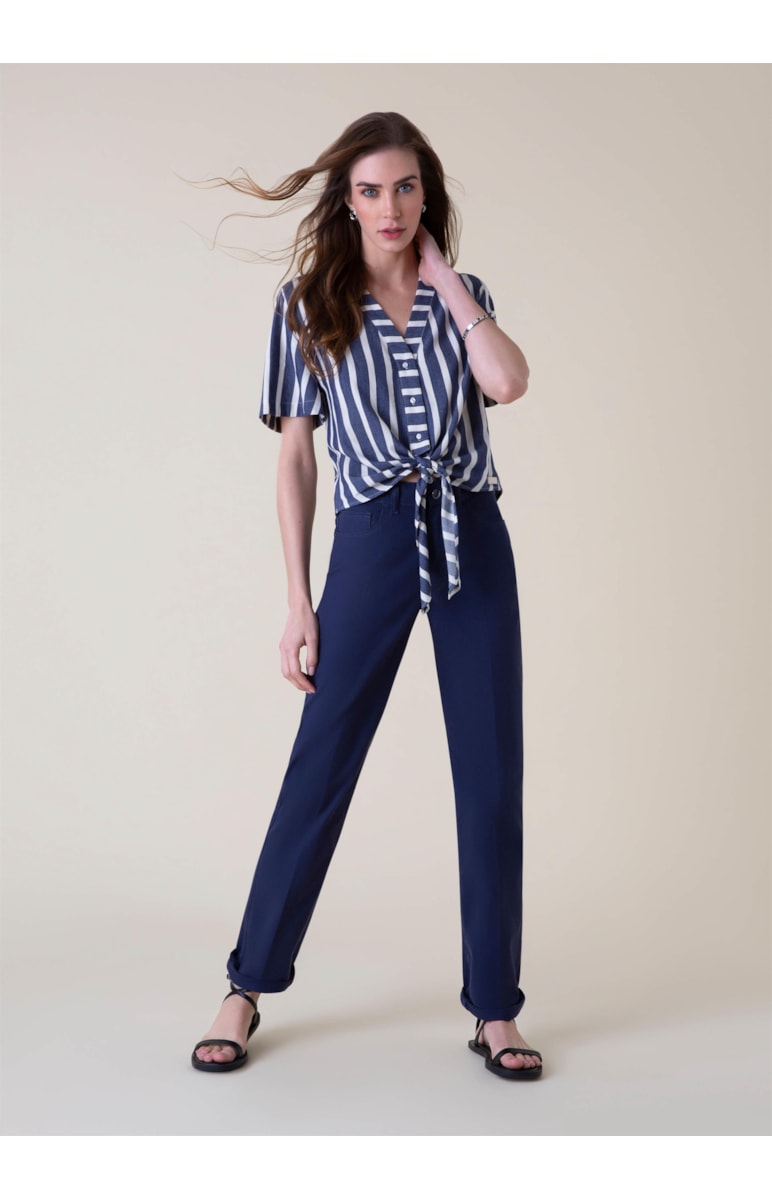 Blusa Visco Listrado Azul Jeans