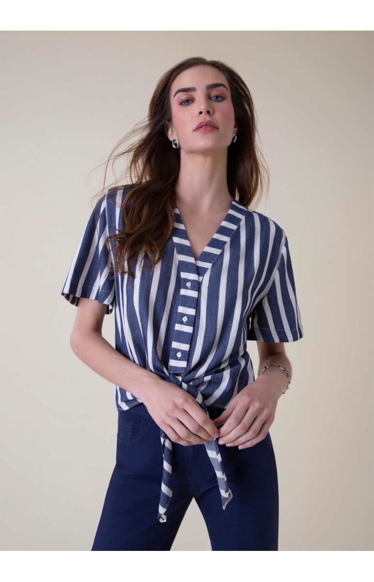 Blusa Visco Listrado Azul Jeans