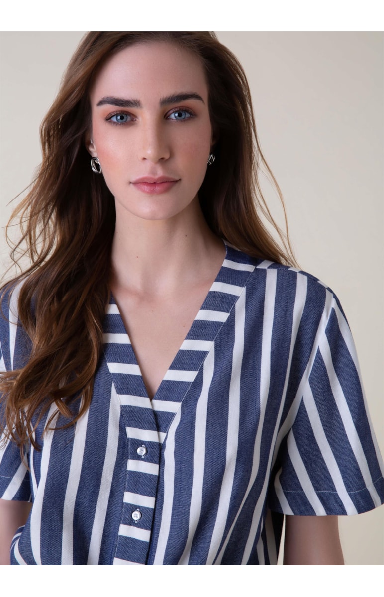 Blusa Visco Listrado Azul Jeans