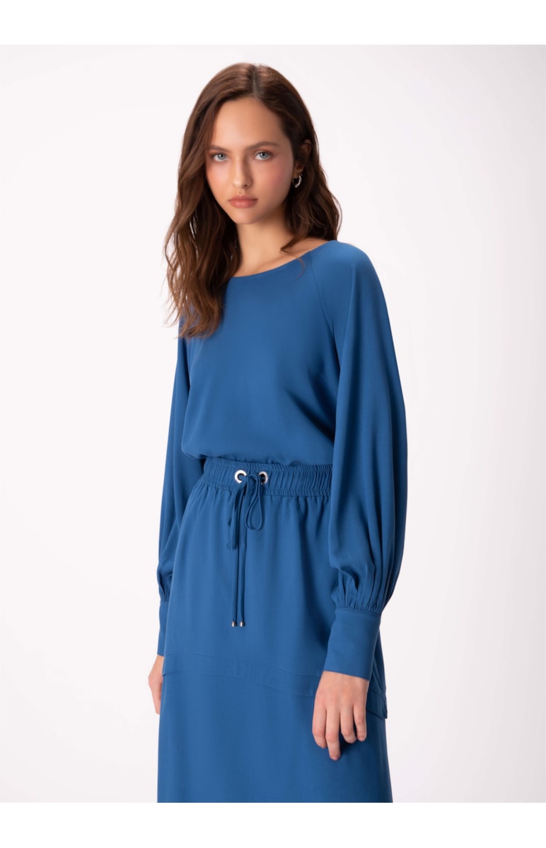Blusa Visco Twill Azul Pervante