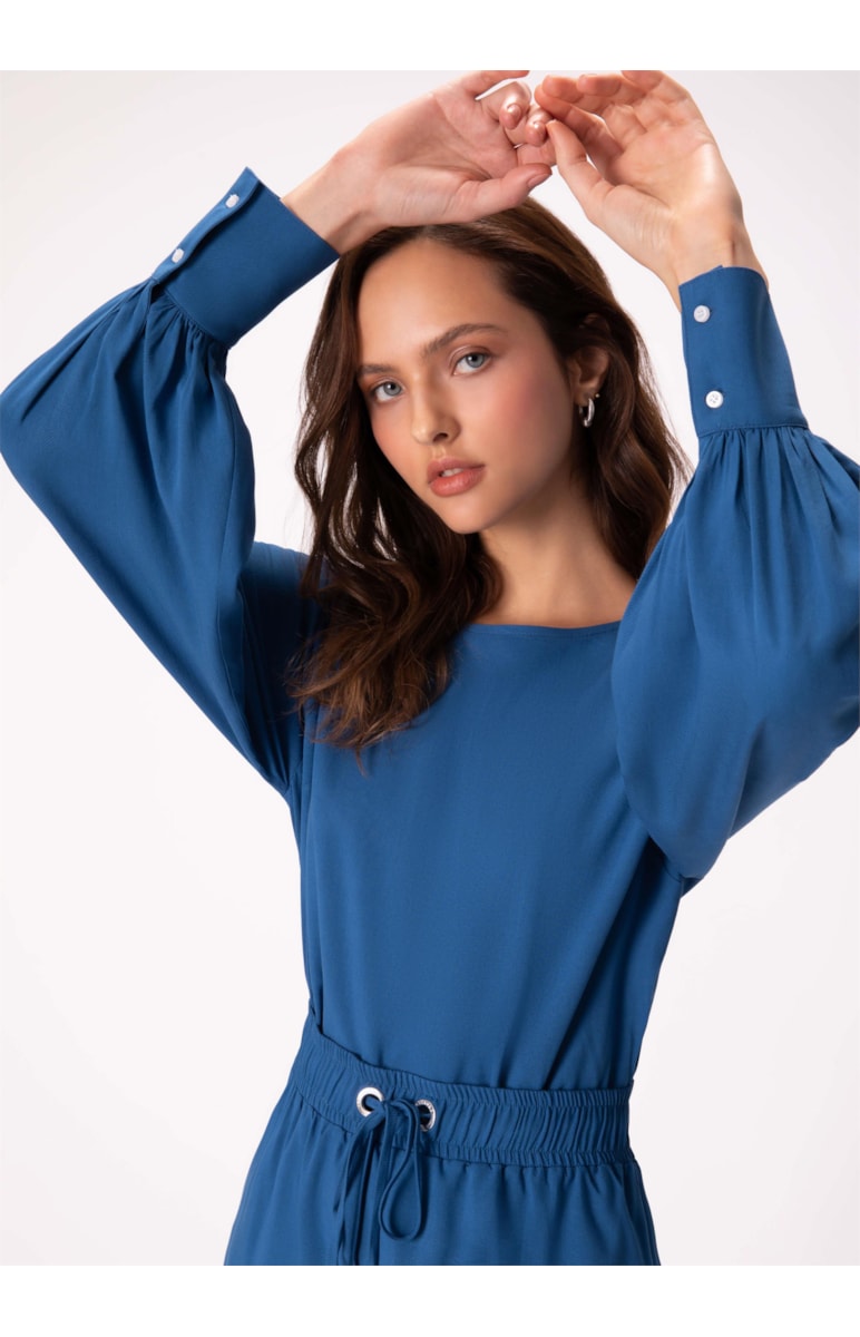 Blusa Visco Twill Azul Pervante