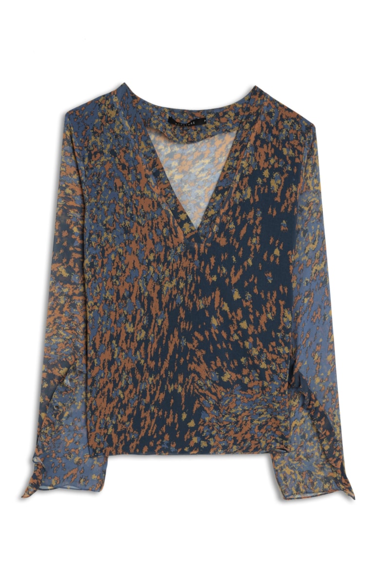 Blusa Watercolor Flowers Estampado Petroleo