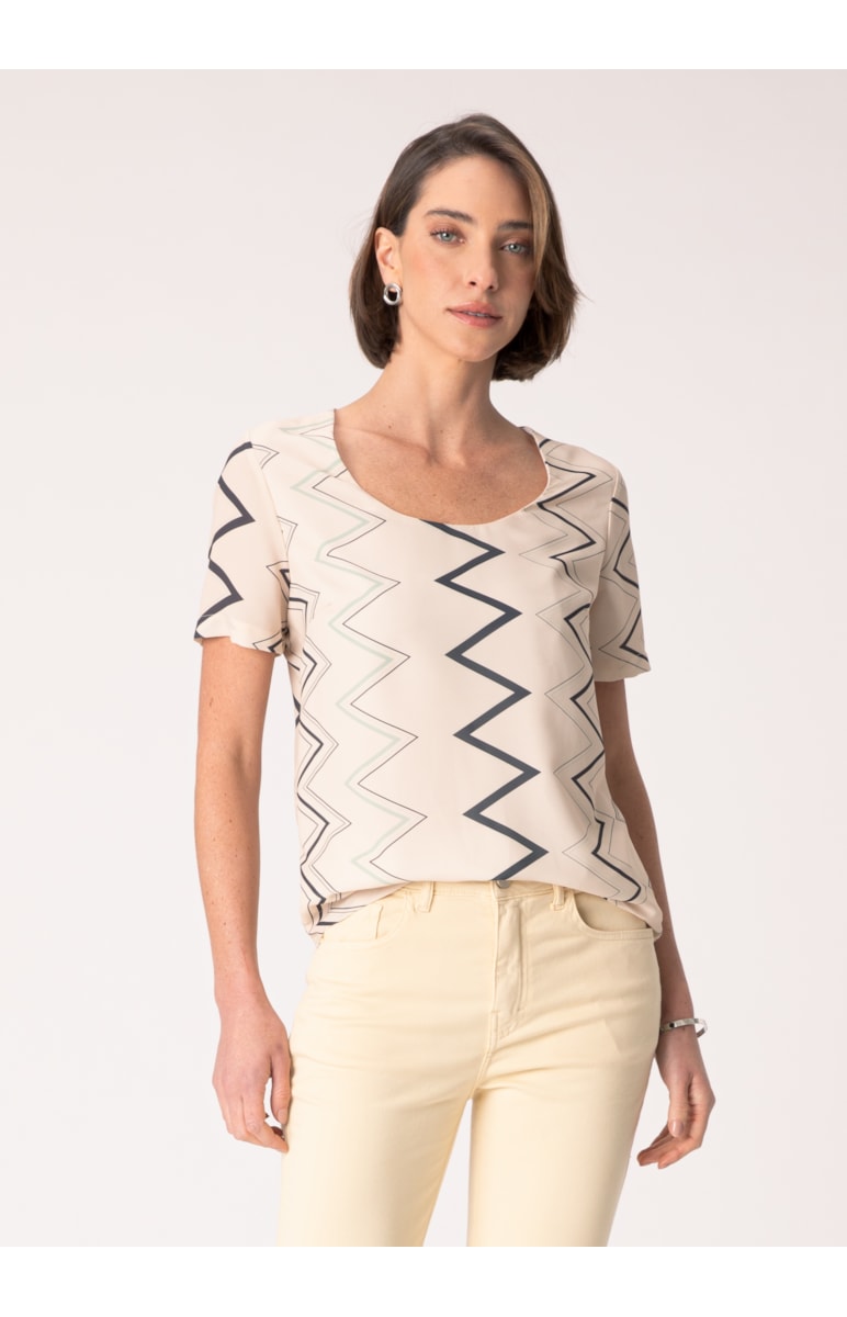 Blusa Zig Zag Estampado C/ Fundo Areia
