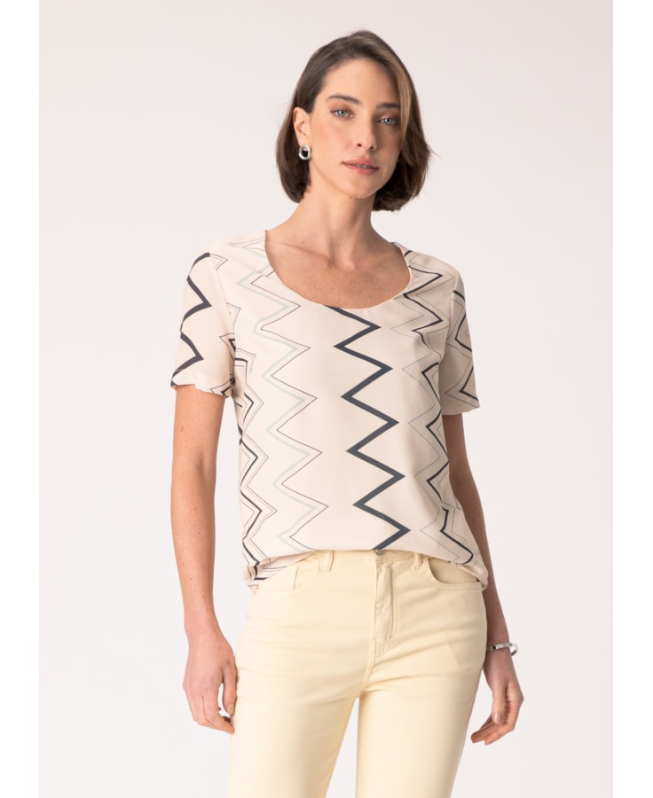 Blusa Zig Zag Estampado C/ Fundo Areia