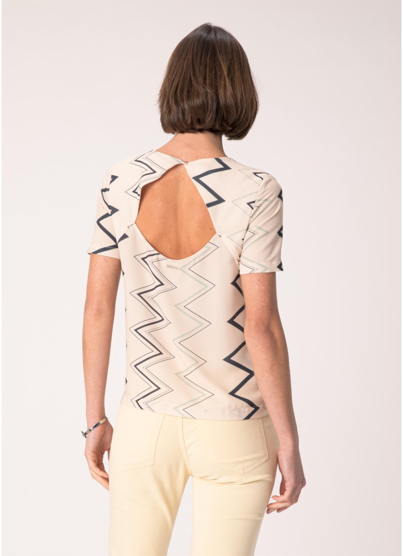 Blusa Zig Zag Estampado C/ Fundo Areia