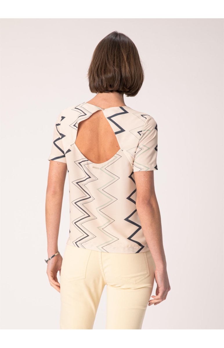 Blusa Zig Zag Estampado C/ Fundo Areia
