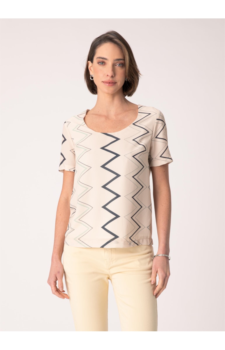 Blusa Zig Zag Estampado C/ Fundo Areia
