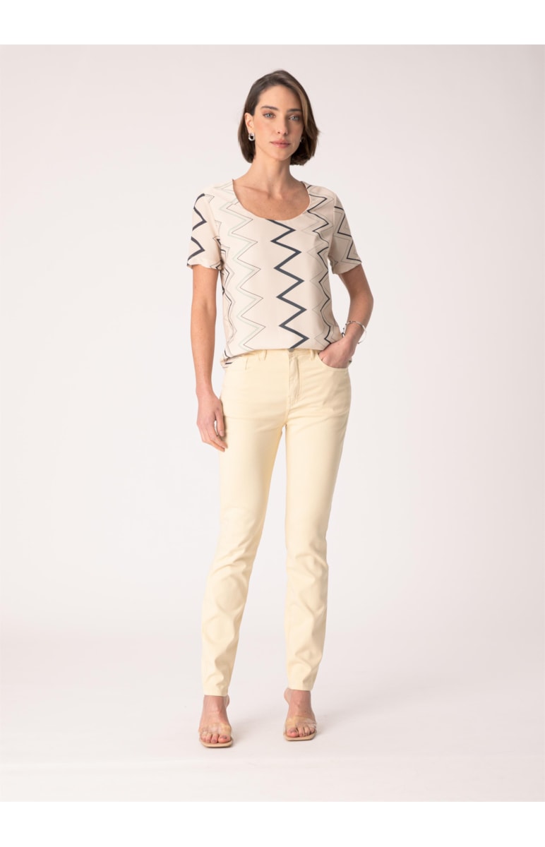Blusa Zig Zag Estampado C/ Fundo Areia