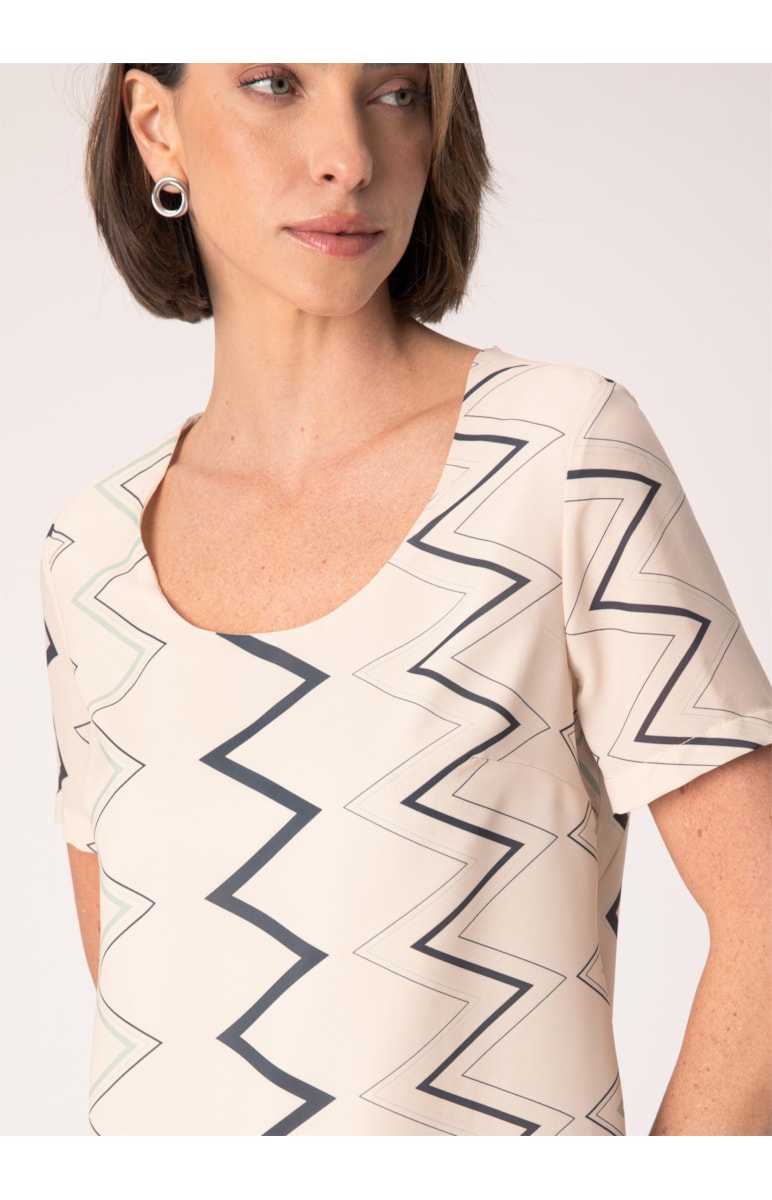 Blusa Zig Zag Estampado C/ Fundo Areia