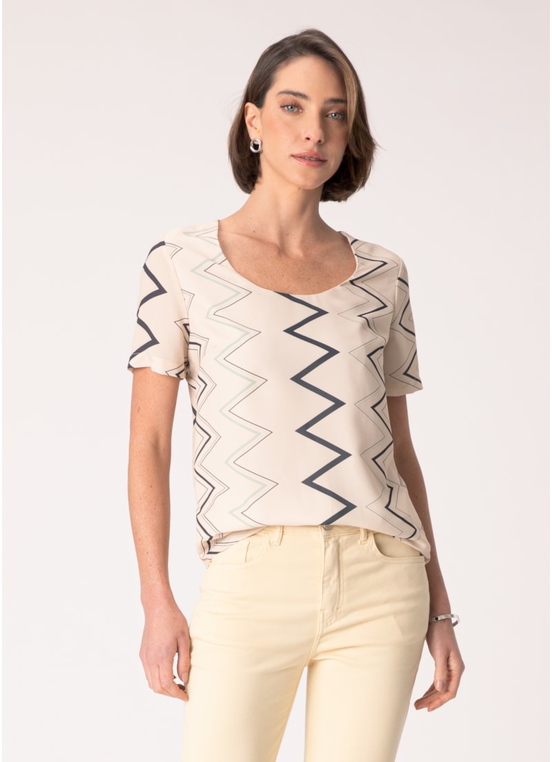 Blusa Zig Zag Estampado C/ Fundo Areia