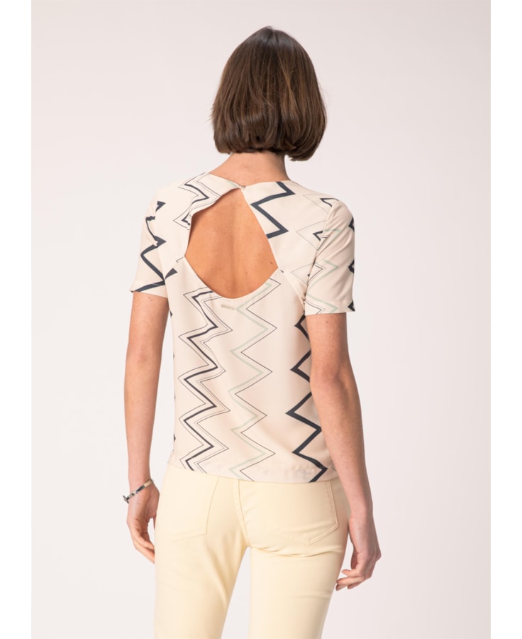 Blusa Zig Zag Estampado C/ Fundo Areia
