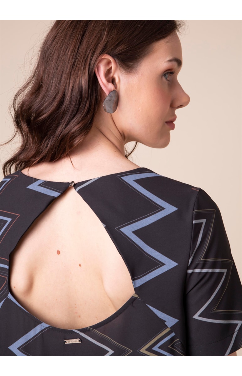 Blusa Zig Zag Estampado C/ Fundo Marinho