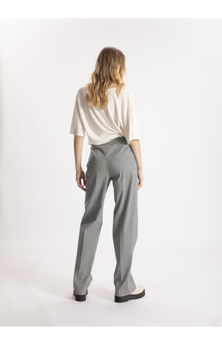 Calca Alfa Cotton Stripes Reta Marinho