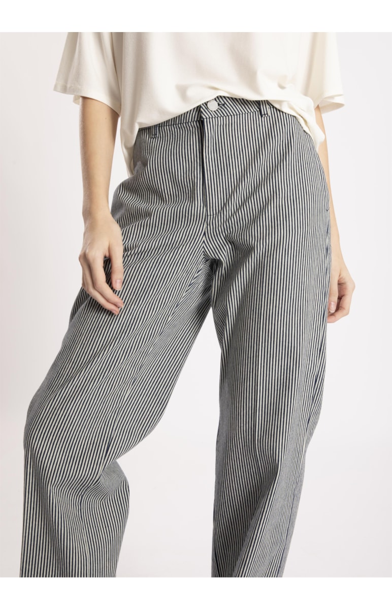 Calca Alfa Cotton Stripes Reta Marinho