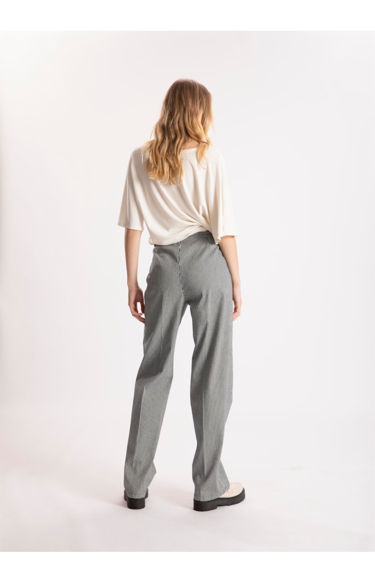 Calca Alfa Cotton Stripes Reta Marinho
