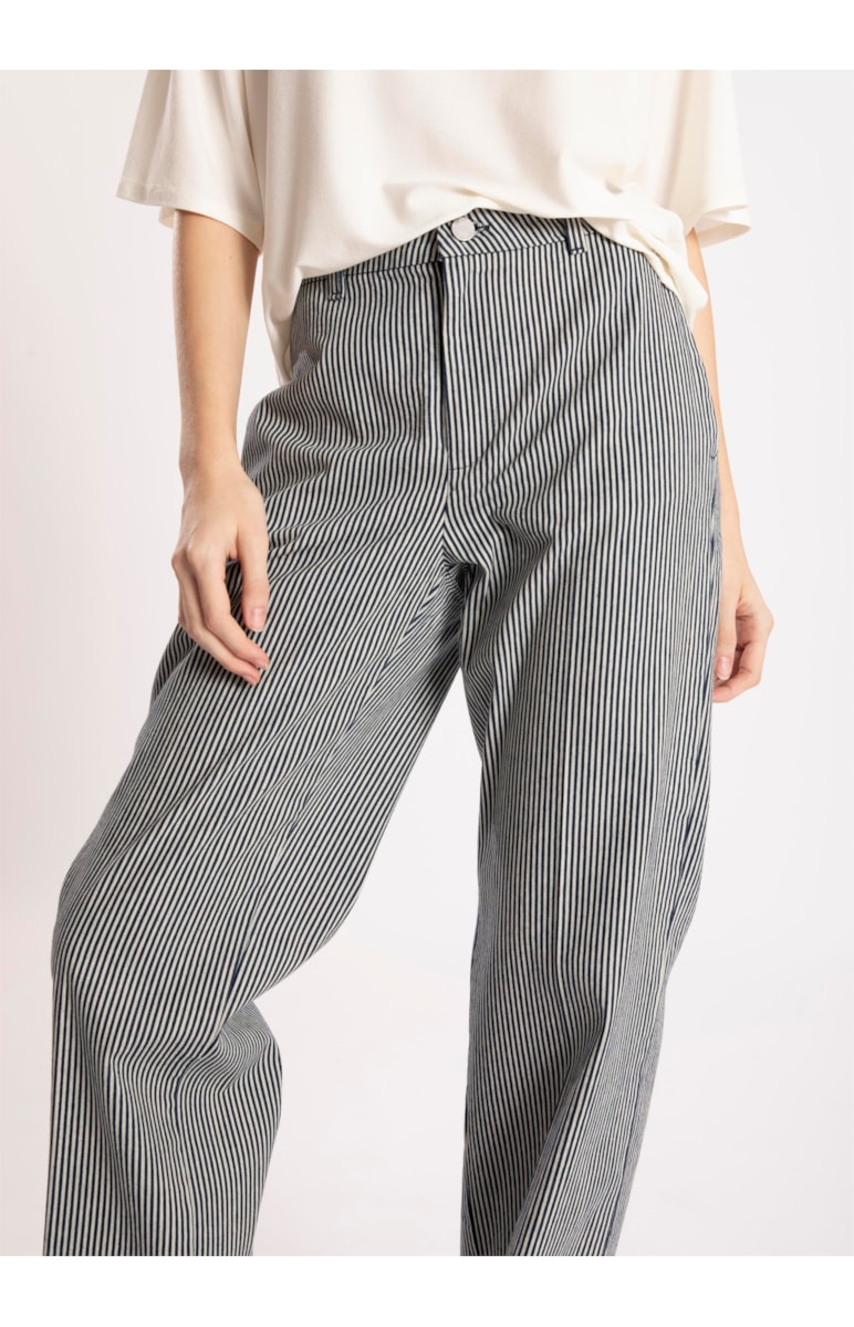 Calca Alfa Cotton Stripes Reta Marinho