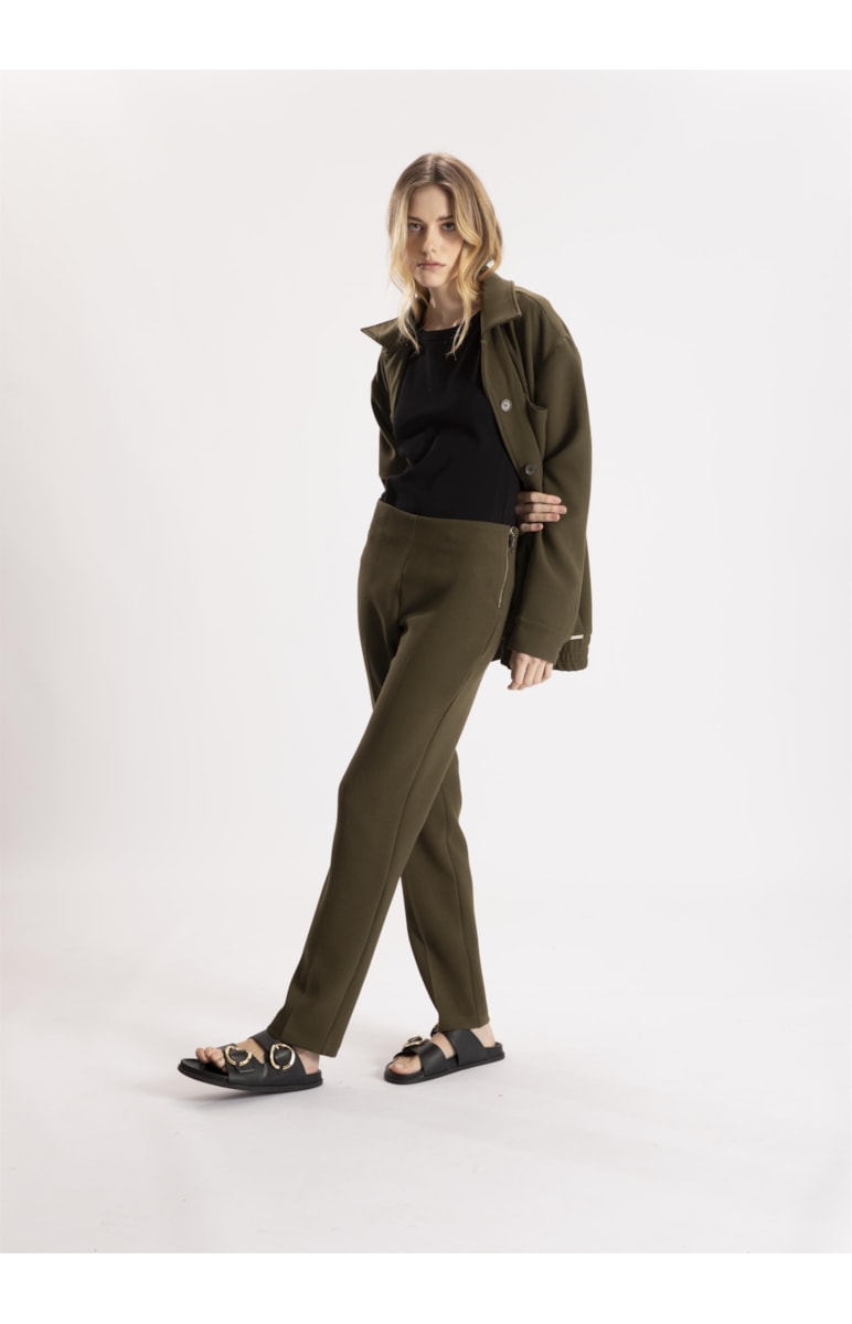 Calça Alfaiataria London Slim Sem Cos Verde Militar