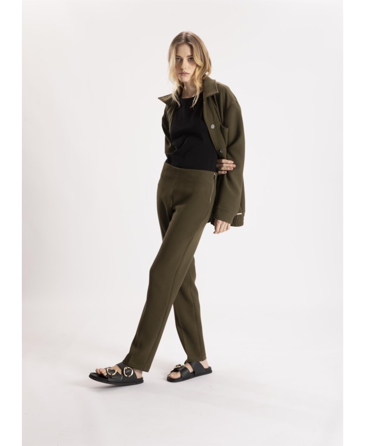Calça Alfaiataria London Slim Sem Cos Verde Militar