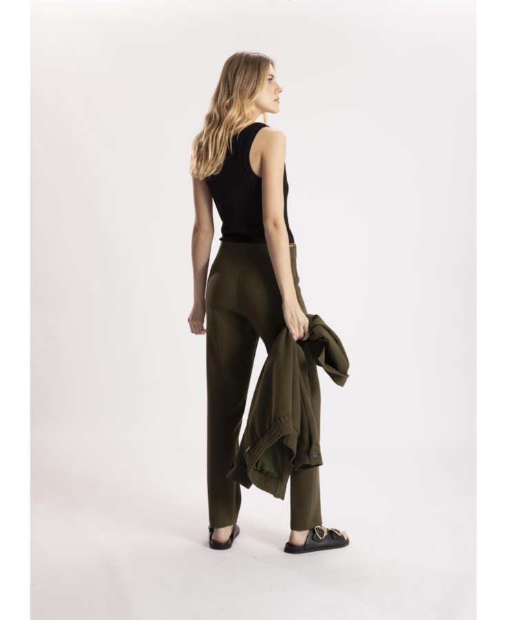 Calça Alfaiataria London Slim Sem Cos Verde Militar