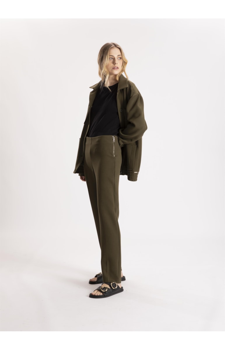 Calça Alfaiataria London Slim Sem Cos Verde Militar