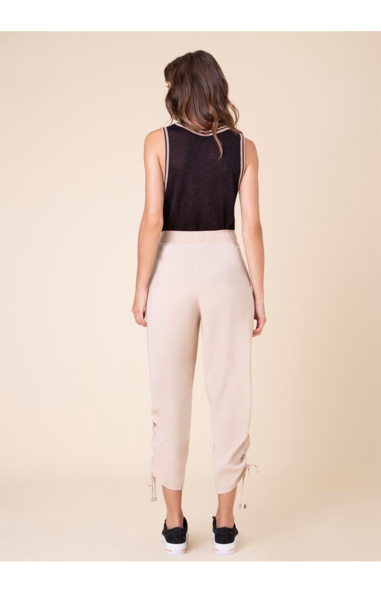 Calça Baggy Barra Franzida Bege