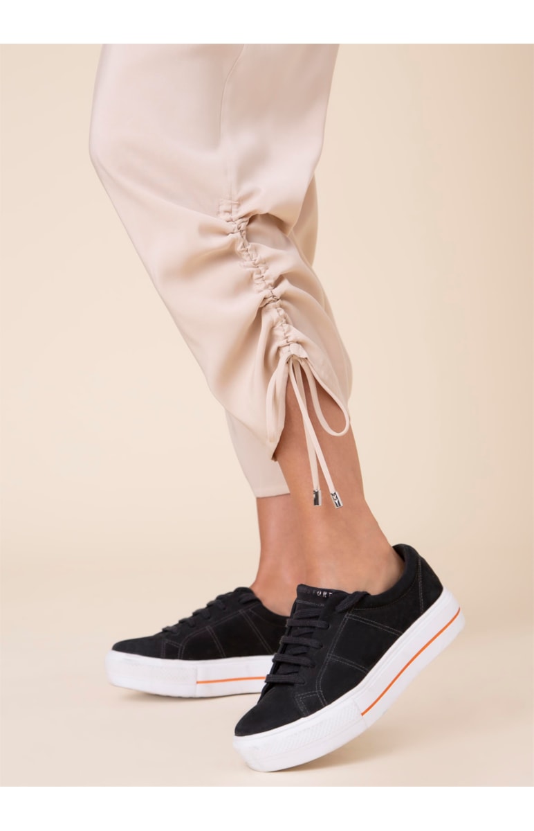 Calça Baggy Barra Franzida Bege