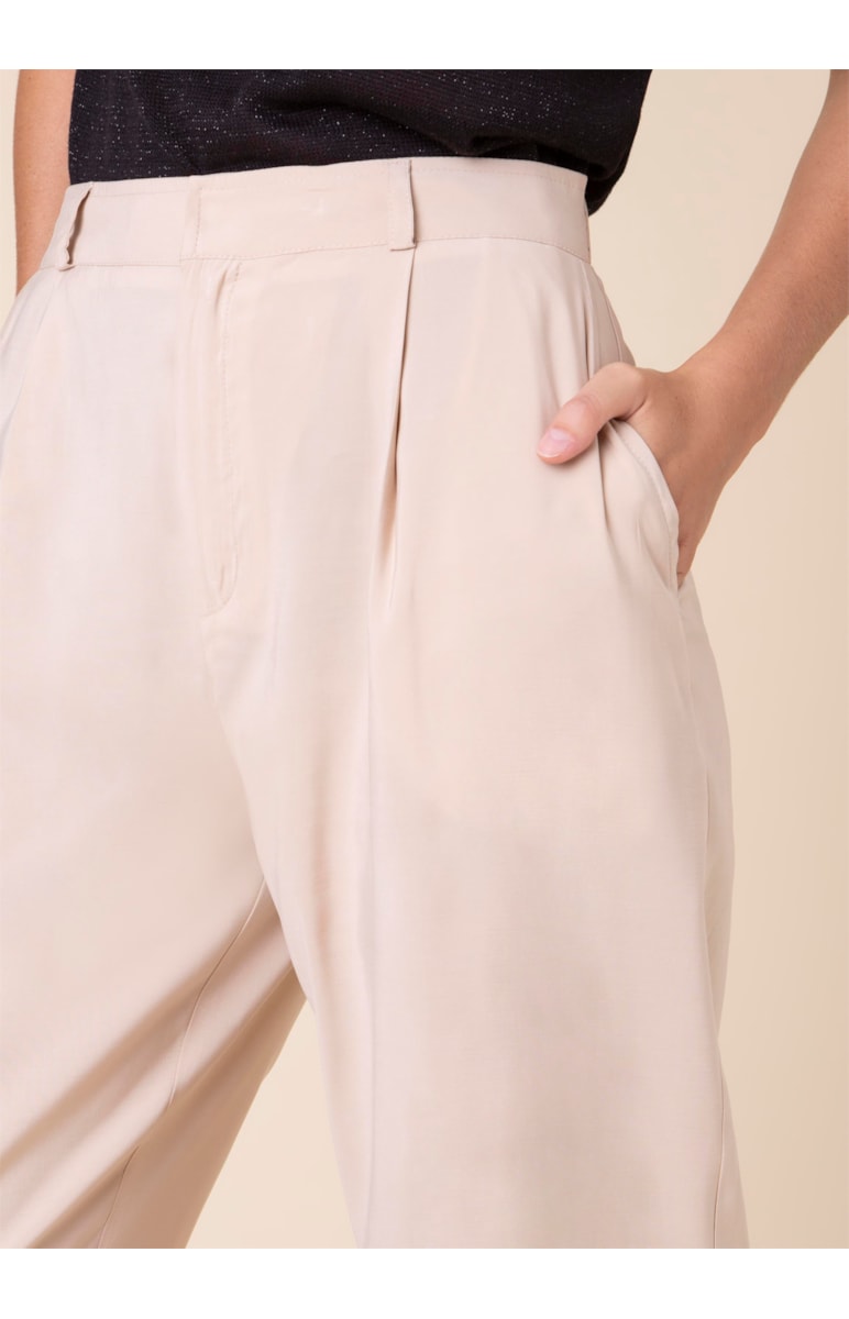 Calça Baggy Barra Franzida Bege