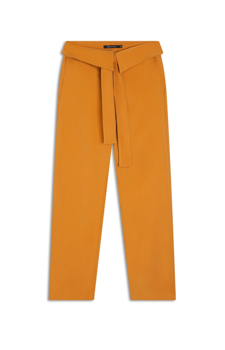 Calça Carrot Viscose Desert Cós Virado Camel