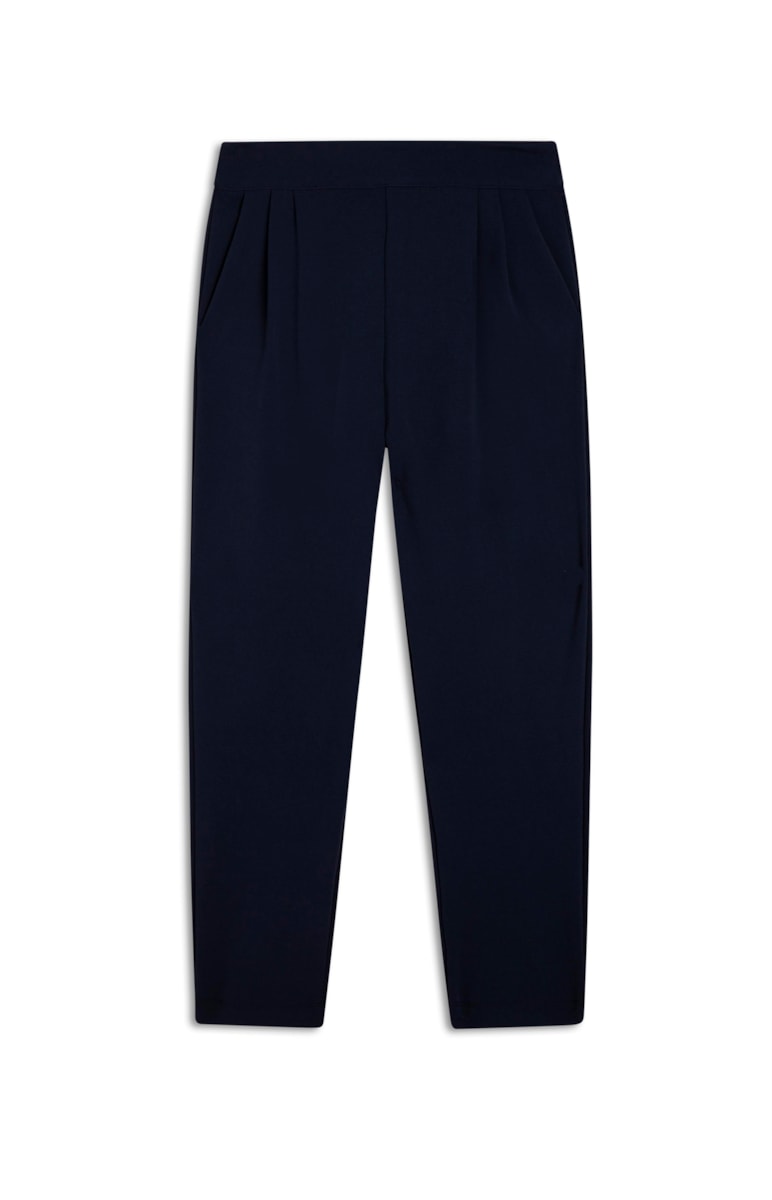 Calça Cenoura Com Regas Ziper Lateral Marinho