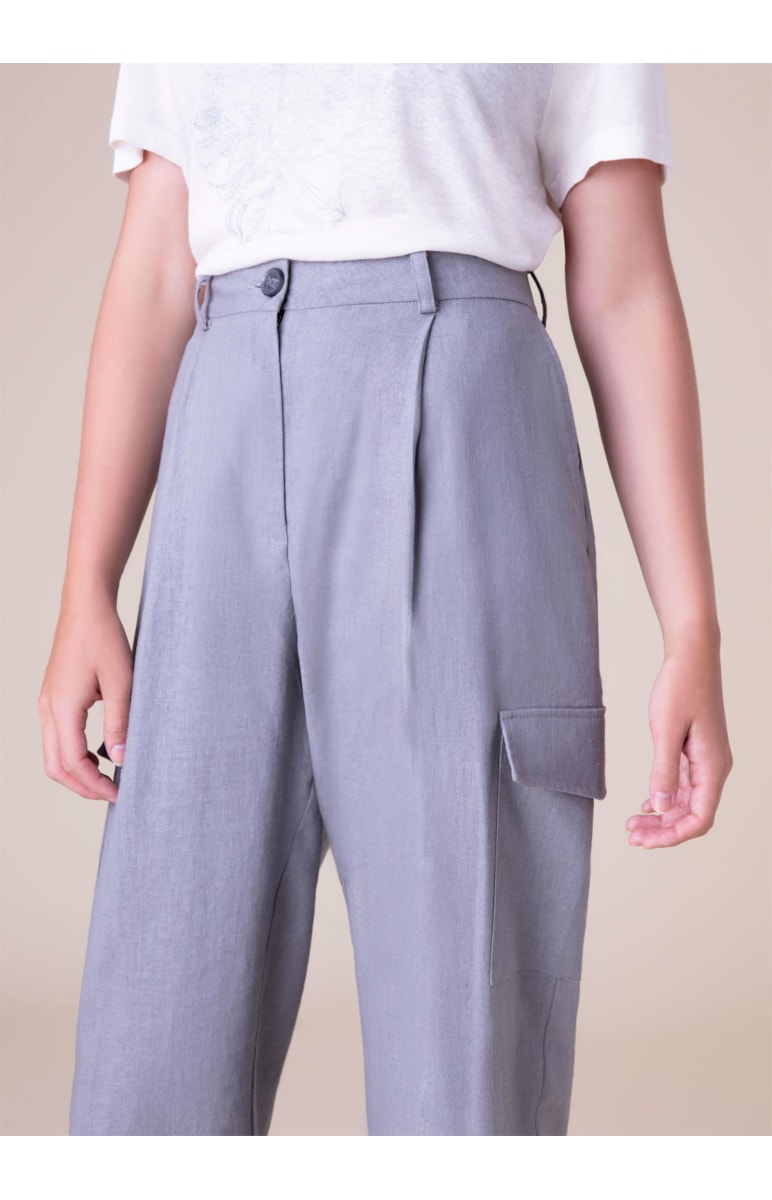Calça Cenoura Heavy Linho Cinza Claro