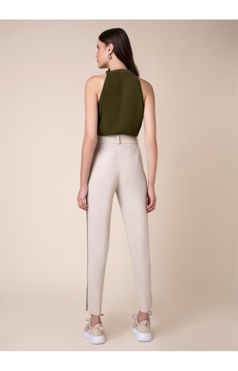Calça Cigarrete Bicolor Bege