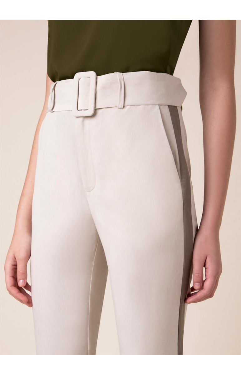 Calça Cigarrete Bicolor Bege