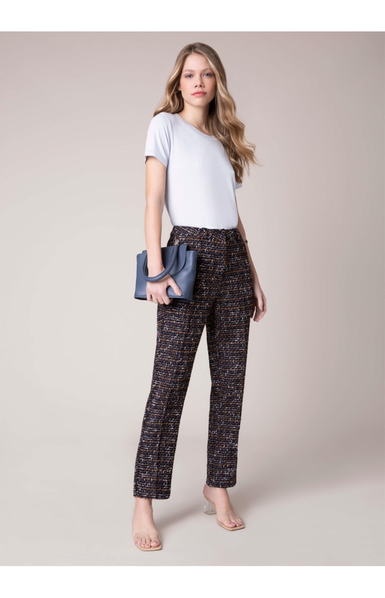 Calça Cigarrete Tweed Lurex Marinho