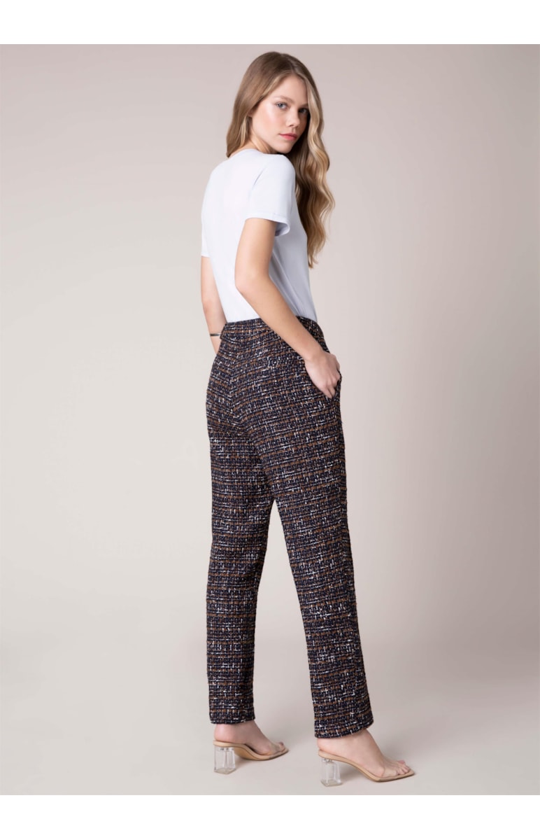 Calça Cigarrete Tweed Lurex Marinho
