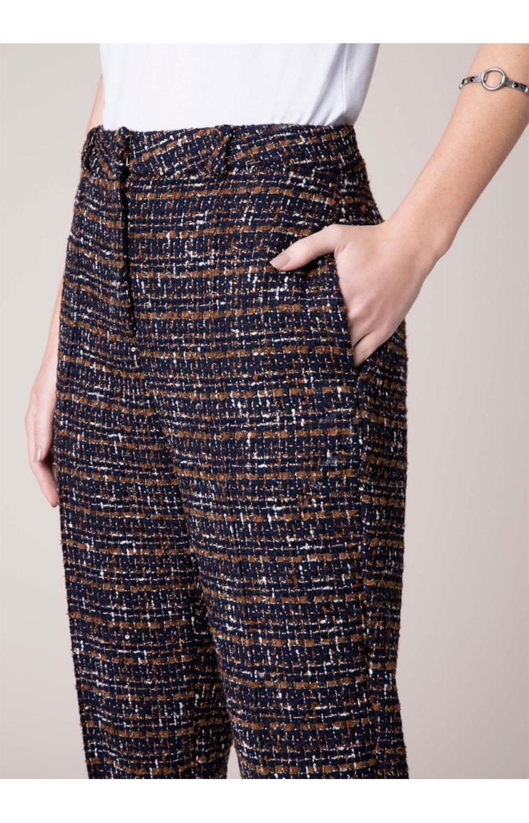 Calça Cigarrete Tweed Lurex Marinho