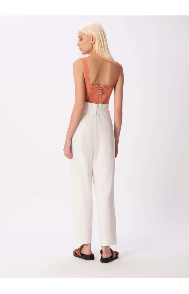 Calça Clochard Listrado Linho Off White